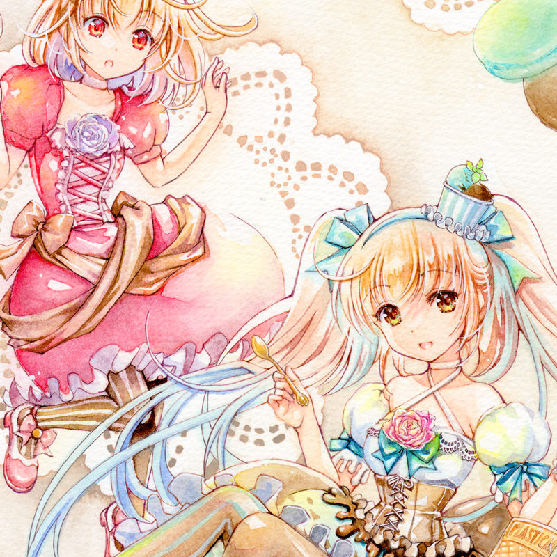 額装原画(透明水彩画)「Mint & Strawberry」