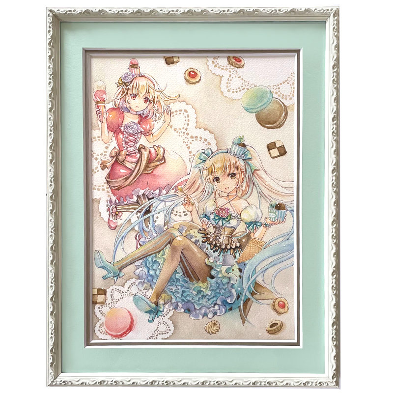 額装原画（透明水彩画）「Mint & Strawberry」