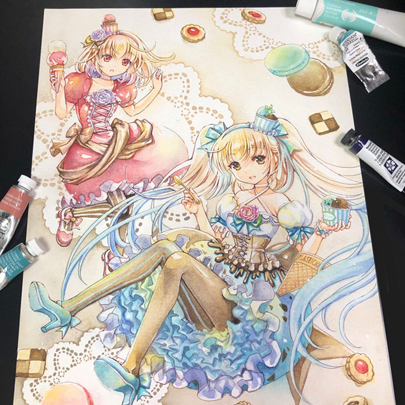 額装原画（透明水彩画）「Mint & Strawberry」